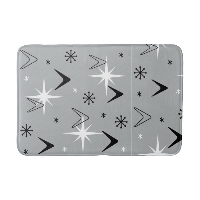 Vintage 1950s Boomerangs and Stars Grey Bath Mat (Front)
