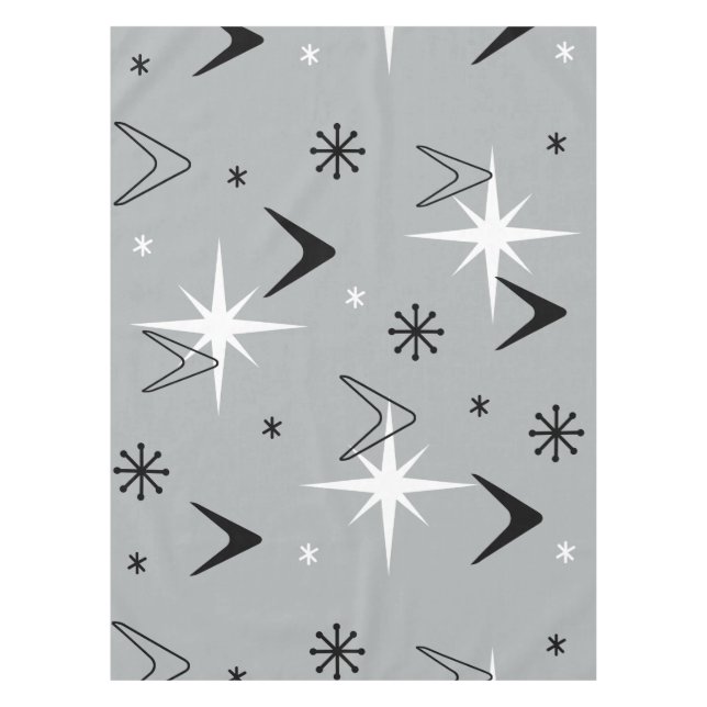 Vintage 1950s Boomerangs and Stars Grey Tablecloth (Front)