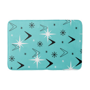 Vintage 1950s Boomerangs and Stars Turquoise Bath Mat