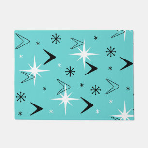 Vintage 1950s Boomerangs and Stars Turquoise Doormat
