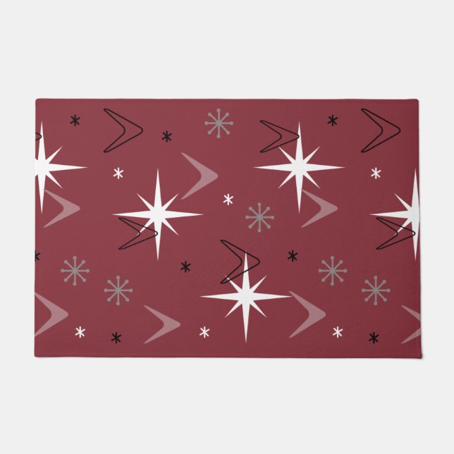 Vintage 1950s Boomerangs Stars Burgundy Doormat (Front)