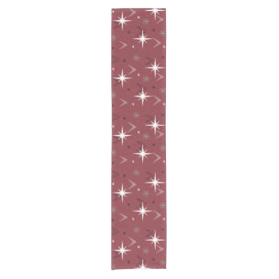 Vintage 1950s Boomerangs Stars Burgundy Short Table Runner