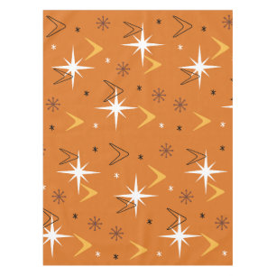Vintage 1950s Boomerangs Stars Orange Tablecloth