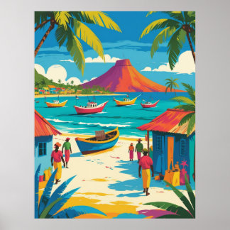 Vintage 1950s Caribbean island life scene  Poster