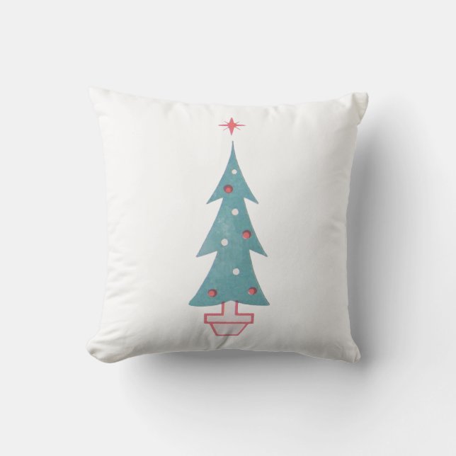 Vintage 1950s Christmas Tree Farm Throw Pillow (Front)