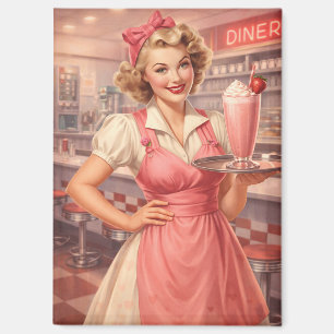 Vintage 1950s Diner Pin-Up Waitress Magnet