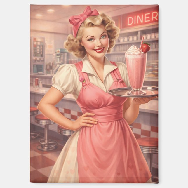 Vintage 1950s Diner Pin-Up Waitress  Magnet (Front)