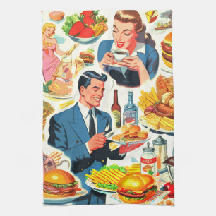 Vintage 1950s Food Comics Illustration Kitchen Towel