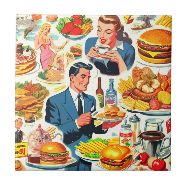 Vintage 1950s Food Comics Illustration Tile (Front)
