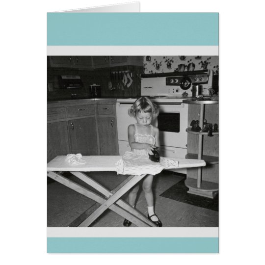 Vintage 1950s Girl Ironing Card
