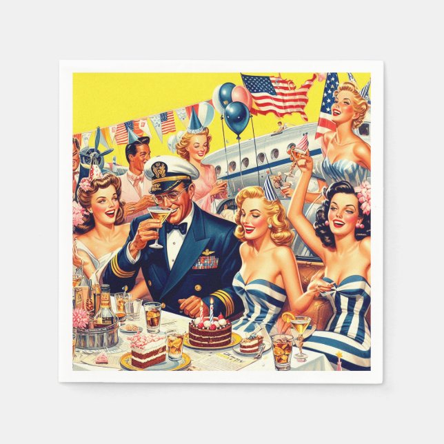 Vintage 1950s Party Illustration Napkin (Front)