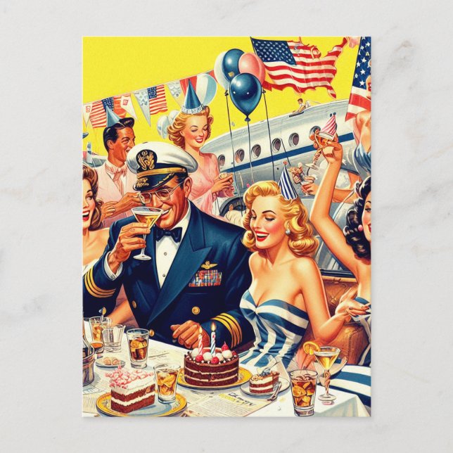 Vintage 1950s Party Illustration Postcard (Front)