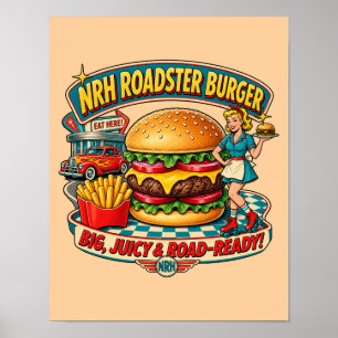 Vintage 1950s Roadster Burger Diner Kitchen Wall A Poster