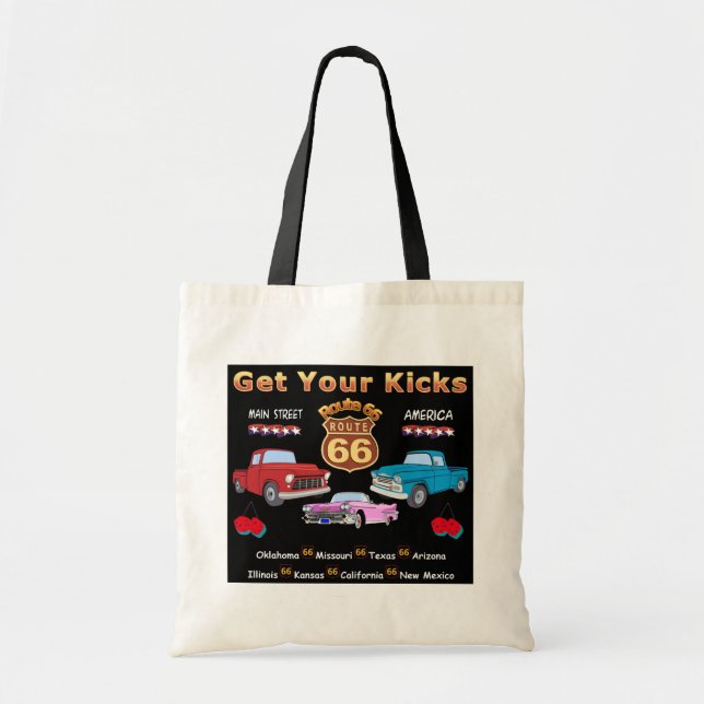 Vintage 1950s  Route 66 Tote Bag (Front)