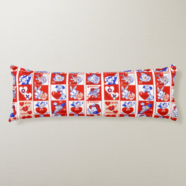 Vintage 1950s Valentine Stamp Pattern Retro Kitsch Body Pillow (Front)