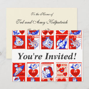 Vintage 1950s Valentine Stamp Pattern Retro Kitsch Invitation