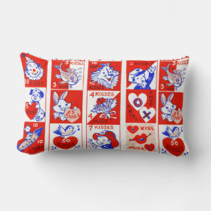 Vintage 1950s Valentine Stamp Pattern Retro Kitsch Lumbar Pillow
