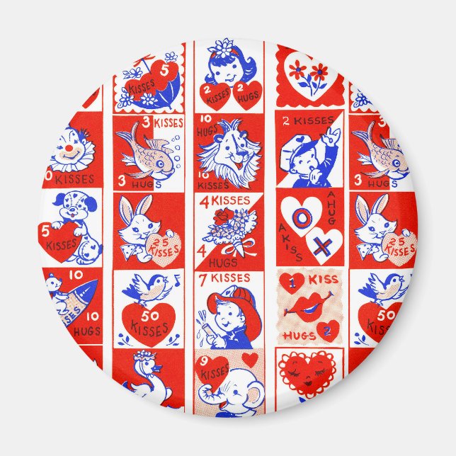 Vintage 1950s Valentine Stamp Pattern Retro Kitsch Magnet (Front)