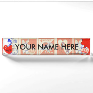 Vintage 1950s Valentine Stamp Pattern Retro Kitsch Nameplate