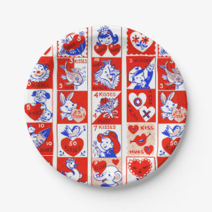 Vintage 1950s Valentine Stamp Pattern Retro Kitsch Paper Plate