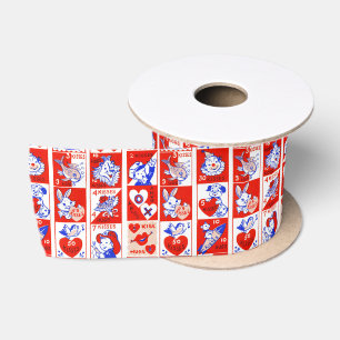 Vintage 1950s Valentine Stamp Pattern Retro Kitsch Satin Ribbon