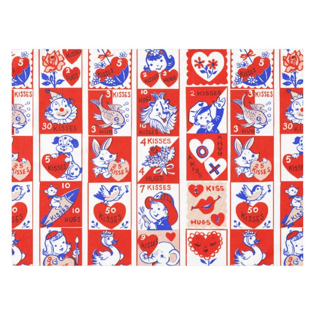 Vintage 1950s Valentine Stamp Pattern Retro Kitsch Tablecloth (Front (Horizontal))