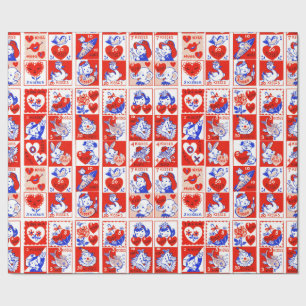 Vintage 1950s Valentine Stamp Pattern Retro Kitsch Wrapping Paper