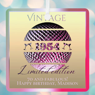 Vintage 1954 70th birthday pink metal ornament