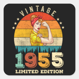 Vintage 1955 Limited Edition Women Birthday Queen  Square Sticker