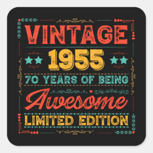 Vintage 1955 Made in 1955 70th Birthday 70 Years Square Sticker