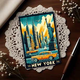 Vintage 1955 New York City Skyline Postcard