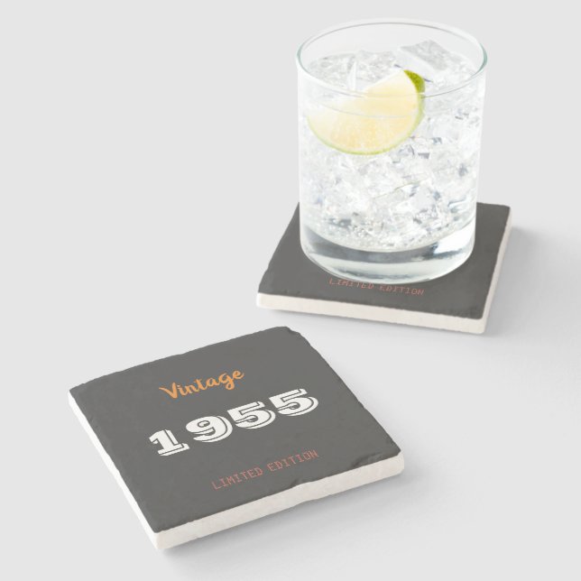 Vintage 1955 Stone Coaster – 70th Birthday Gift  (Side)