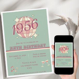 Vintage 1956 70th birthday teal blue ret Invitatio Invitation