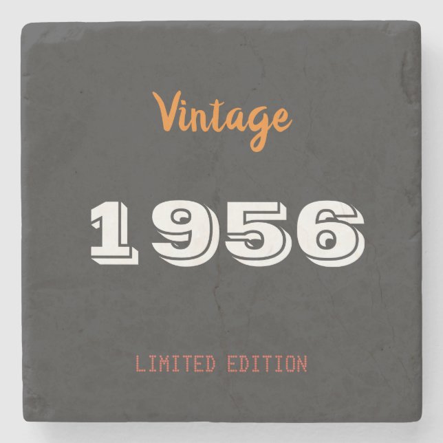 Vintage 1956 Stone Coaster – 70th Birthday Gift  (Front)