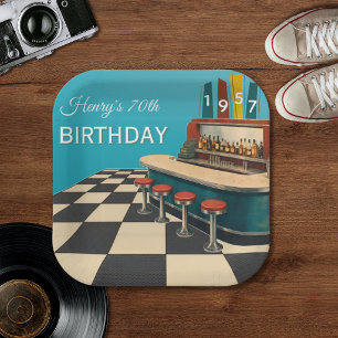 Vintage 1957 Retro Diner 70th Birthday  Paper Plate