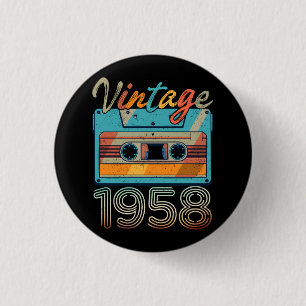 Vintage 1958 Cassette Tape Retro 65th Birthday 65  1 Inch Round Button