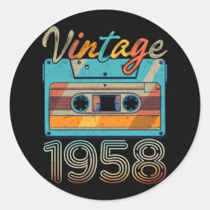 Vintage 1958 Cassette Tape Retro 65th Birthday 65 Classic Round Sticker