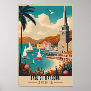 Vintage 1960s Antigua English Harbour Travel Poster