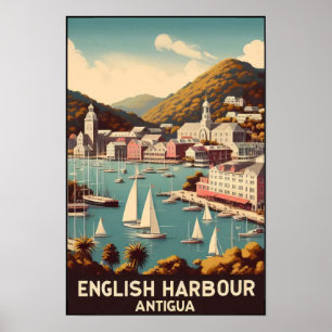 Vintage 1960s Antigua English Harbour Travel Poster