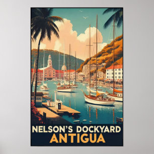 Vintage 1960s Antigua English Harbour Travel Poster