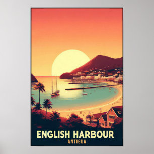 Vintage 1960s Antigua English Harbour Travel Poster