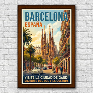 Vintage 1960s Barcelona, Spain Travel Poster