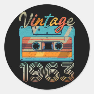 Vintage 1963 Cassette Tape Retro 60th Birthday 60  Classic Round Sticker