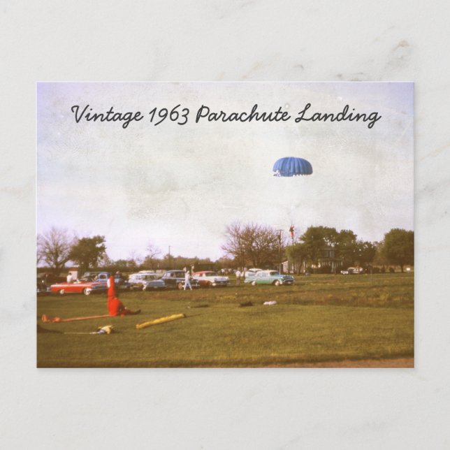 Vintage 1963 Parachute Landing Postcard (Front)