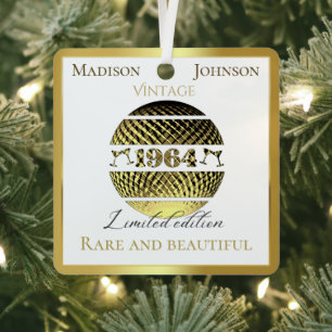 Vintage 1964 60th birthday gold metal ornament