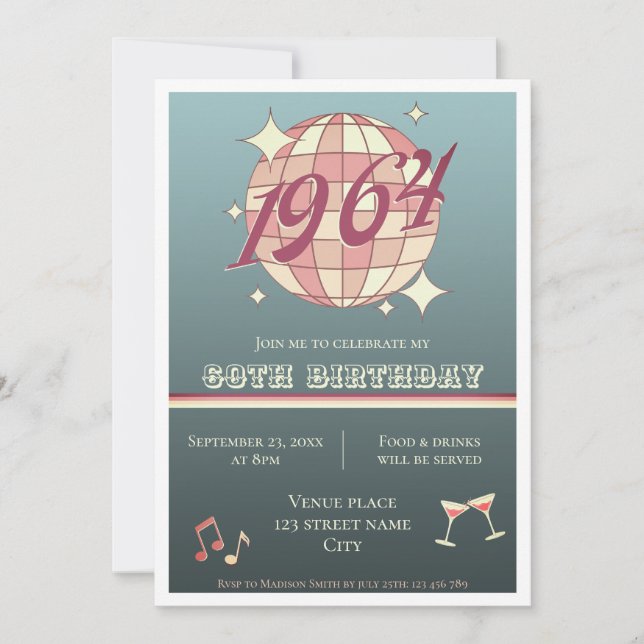 Vintage 1964 61st birthday retro dark Invitation (Front)