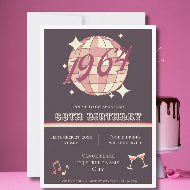 Vintage 1964 61st birthday retro purple Invitation (Creator Uploaded)