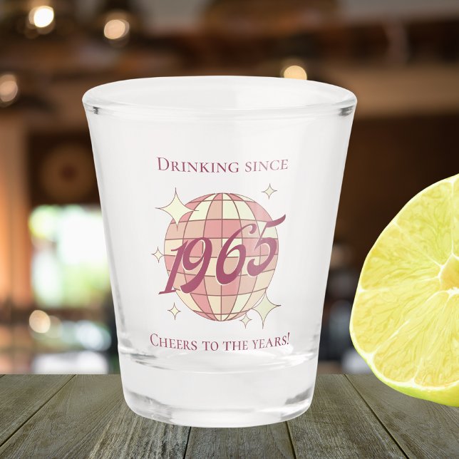 Vintage 1965 60th birthday retro purple  shot glass (Creator Uploaded)