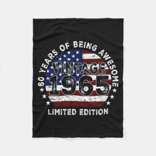 Vintage 1965 American Flag 60th Birthday 60 Year O Fleece Blanket