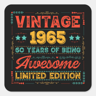 Vintage 1965 Made in 1965 60th Birthday 60 Years Square Sticker